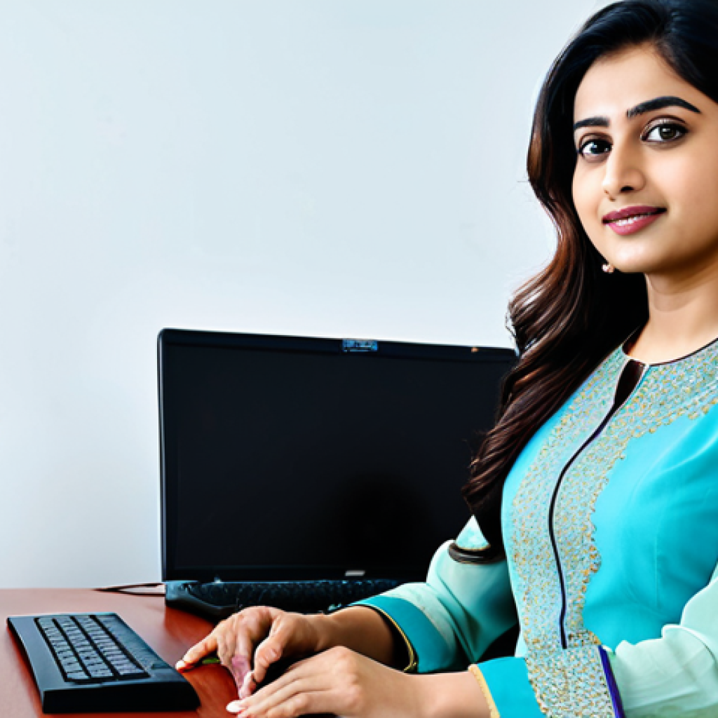 밀프렙 레시피의 영양 성분 분석 - A professional businesswoman in a modest salwar kameez, sitting at a desk in a bright, modern Dhaka ...
