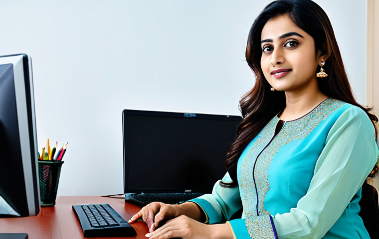 밀프렙 레시피의 영양 성분 분석 - A professional businesswoman in a modest salwar kameez, sitting at a desk in a bright, modern Dhaka ...