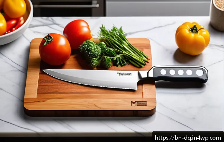밀프렙 재료 준비 필수 아이템 - A high-quality kitchen cutting board made of smooth, polished wood with an anti-slip feature visible...