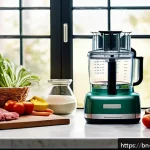 밀프렙을 위한 요리 도구 추천 - A modern kitchen scene featuring a multifunctional food processor on a clean countertop surrounded b...